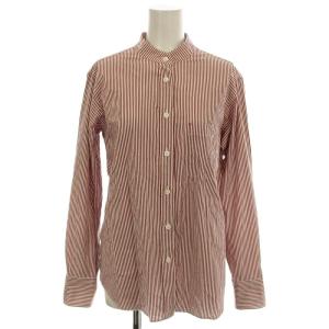 バンドカラーシャツ UJGG05 ストライプ ブラウス 長袖 F 赤 レッド /G
