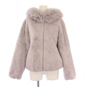 ラビットファージャケット ブルゾン アウター ジップアップ ショート丈 フード フォックスファー 36