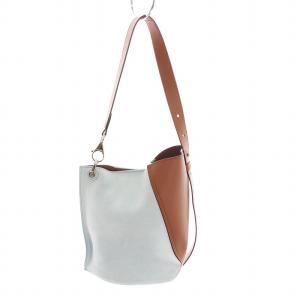 ワンショルダーバッグ ハンドバッグ スエード レザー 水色 茶 /YM