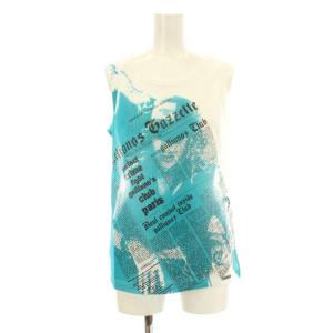 タンクトップ カットソー ノースリーブ メッシュ プリント XS 白 ホワイト 水色 黒 ブラック RR77C3