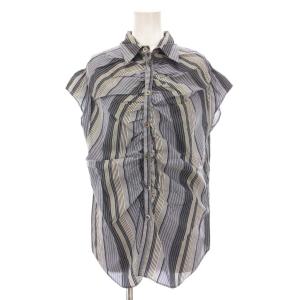ヨウジヤマモト シャツ ブラウス ストライプ 半袖 3 ブルー YD-B02-537 /YM