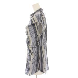 Y's ヨウジヤマモト シャツ ブラウス ストライプ 半袖 3 ブルー YD-B02-537 /YM