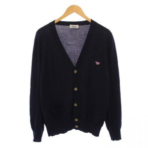 Parisien ニット カーディガン 長袖 Vネック ロゴ刺繍 ウール L ネイビー /BM