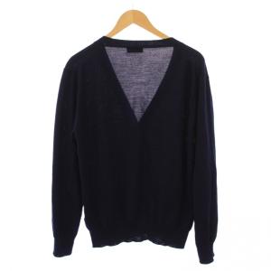 Maison Kitsuné Parisien ニット カーディガン 長袖 Vネック ロゴ刺繍 ウール L ネイビー /BM