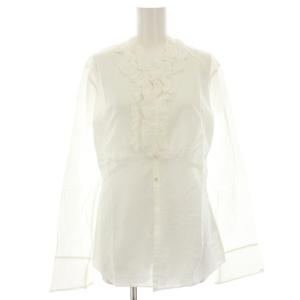 シャツ ブラウス 長袖 フリル シアー 白 ホワイト 100802 /HN