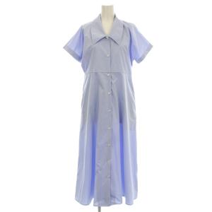 any フラットカラー Vネックフレアワンピース 724-54-0062 半袖 ロング シャツワンピース