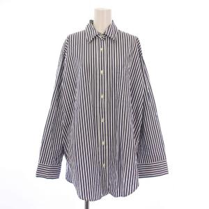 オーバーサイズシャツ ブラウス 長袖 レギュラーカラー ストライプ柄 F 紺 ネイビー 白 ホワイト /BB