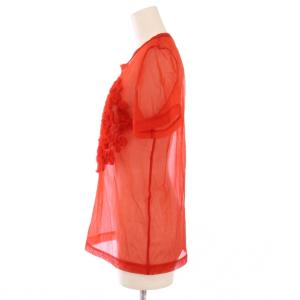 COMME des GARCONS Tシャツ カットソー 半袖 クルーネック シアー シースルー 薔薇モチーフ バラモチーフ ストレッチ 赤