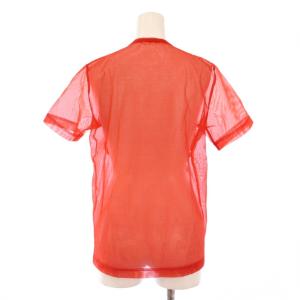COMME des GARCONS Tシャツ カットソー 半袖 クルーネック シアー シースルー 薔薇モチーフ バラモチーフ ストレッチ 赤