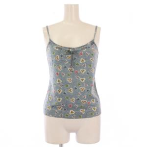 キャミソール ニット ショート丈 総柄 ロゴ ウール混 シルク混 カシミヤ混 F38 水色 ライトブルー