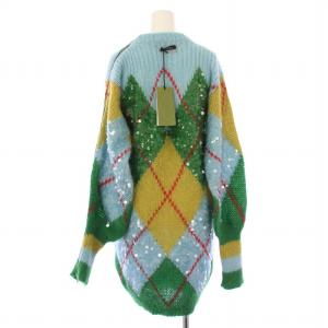 アーガイルパターンスパンコールニットワンピース モヘヤ ウール混 S