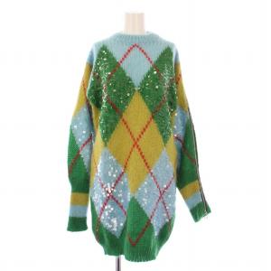 GUCCI アーガイルパターンスパンコールニットワンピース モヘヤ ウール混 S