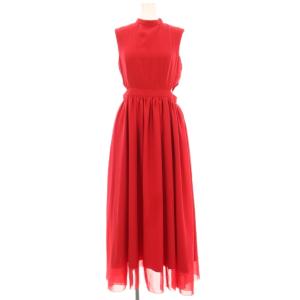 シフォンロングワンピース ロング ノースリーブ バックレース S 赤 レッド HT0225 /OR