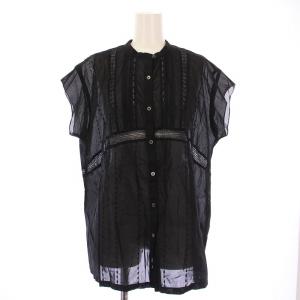 24SS 60ローンフレンチレースブラウス シャツ ブラウス バンドカラー 半袖 F 黒 ブラック 24051200209020
