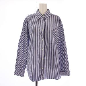 24AW 50コットンスタンダードシャツ ブラウス 長袖 レギュラーカラー ストライプ柄 F 青 ブルー