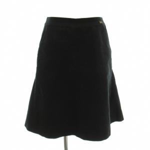 台形スカート ひざ丈 ベロア ロゴプレート 40 黒 ブラック P18437V10516 /KU