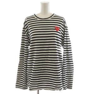 AD2013 Tシャツ カットソー 長袖 ボーダー柄 ハート L 黒 ブラック 白 ホワイト AZ-T164