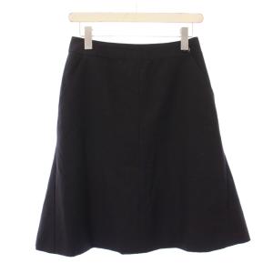 フレアスカート ひざ丈 ロゴ シルク ウール カシミヤ混 38 黒 ブラック /BB