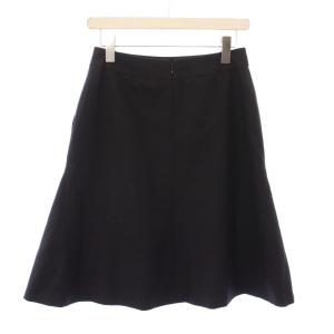 CHANEL フレアスカート ひざ丈 ロゴ シルク ウール カシミヤ混 38 黒 ブラック /BB