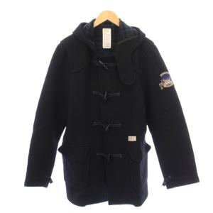 ダッフルコート アウター ミドル丈 フード トグルボタン ウール カシミヤ混 黒 ブラック /BB