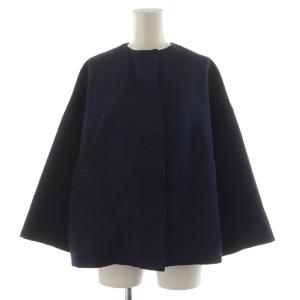 グログラン ノーカラージャケット 絹 シルク混 36 紺 ネイビー 6522-299-0540 /AN50