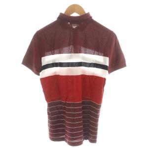 Salvatore Ferragamo ポロシャツ 半袖 ボーダー ロゴ S ボルドー 黒 ブラック 白 ホワイト 赤 レッド /AN46