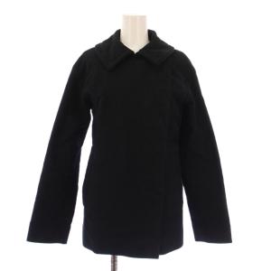 ステンカラーコート アウター ショート丈 ダブル シルク ウール混 34 黒 ブラック /BB