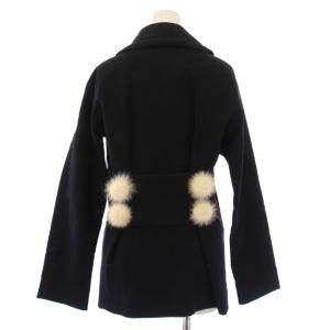 LOUIS VUITTON ステンカラーコート アウター ショート丈 ダブル シルク ウール混 34 黒 ブラック /BB