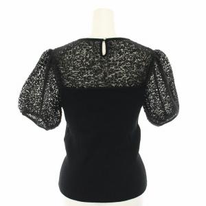 Loulou Willoughby 25SS レーシーニットビスチェプルオーバー ニット セーター 半袖 レース切替 パフスリーブ 2 黒