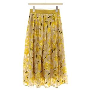 THE SHOP E25117 フレアスカート ロング 花柄 36 ベージュ 黄色 /G