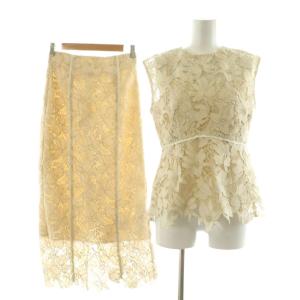 タグ付き ラメフラワーレースブラウス セットアップ スカート シャツ ノースリーブ 1 ベージュ FWFB221072