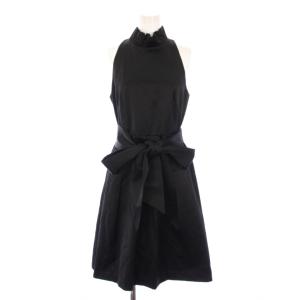 ワンピース ひざ丈 ノースリーブ フリル ウエストリボン 4 黒 /BM