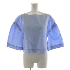 Puff-sleeve Crop Top シャツ ブラウス 7分袖 パフスリーブ コットン 2 水色 ライトブルー