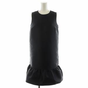 ワンピース ノースリーブ ミニ丈 ティアード 絹 シルク混 00 黒 ブラック NJMU3776 /AN28