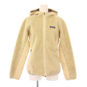 ボアジャケット アウター ショート丈 ジップアップ フード 切替 ロゴ S ベージュ /BB