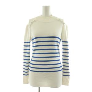 ニット カットソー 長袖 ボーダー パールボタン プルオーバー 36 ホワイト ブルー BD2111-1B-48