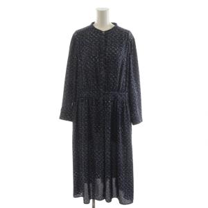 ワンピース ロング丈 長袖 総柄 チェック柄 44 紺 ネイビー OPWWBS0113 /AN44