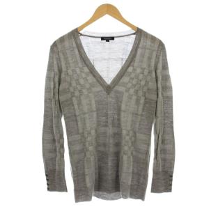 Vネック ニット B1N18-223-07 セーター 薄手 チェック柄 長袖 1 グレー /G