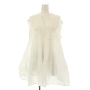 ニットドッキングプリーツブラウス チュニック ノースリーブ F 白 ホワイト G0Z1011504B0003