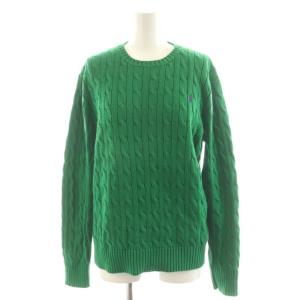 ニット セーター 長袖 ロゴ刺繍 コットン L 緑 グリーン /AN38