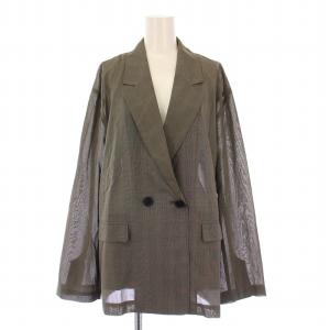 25SS シアーオーガンジージャケット テーラード アウター ダブル グレンチェック柄 F グレー 25010200104020