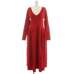 24SS フォルムニットフレアワンピース ロング丈 長袖 リブ F 赤 レッド 24080938505010
