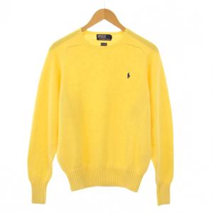 ニット セーター 長袖 クルーネック ロゴ 刺繍 ワンポイント S 黄色 イエロー /BB