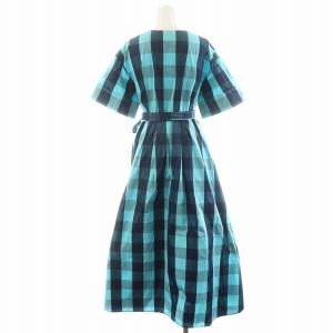 UNITED ARROWS ワンピース ロング丈 半袖 チェック柄 38 水色 ライトブルー 紺 ネイビー 1526-215-5003