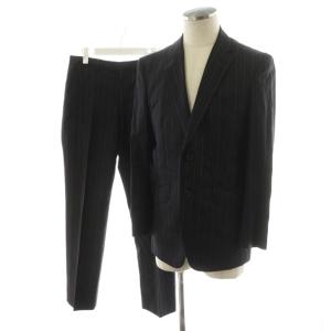 スーツ セットアップ テーラードジャケット シングル パンツ スラックス ストライプ柄 ウール L 黒
