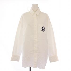 シャツ ブラウス 長袖 レギュラーカラー ロゴ 刺繍 ワンポイント M 白 ホワイト /BB