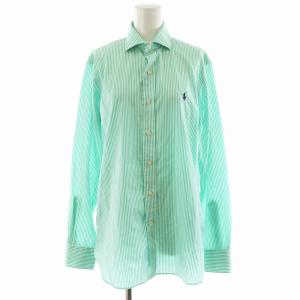 CLASSICFIT シャツ ブラウス 長袖 ストライプ柄 ロゴ コットン 緑 グリーン 白 ホワイト