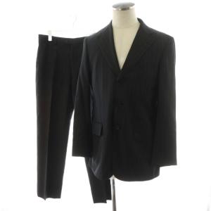 スーツ セットアップ テーラードジャケット シングル パンツ スラックス ストライプ柄 L 黒 ブラック