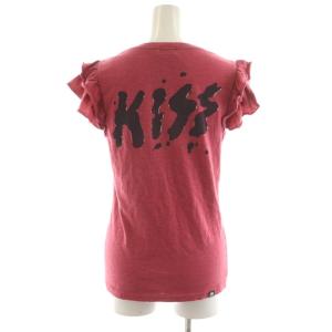HYSTERIC GLAMOUR KISS Tシャツ カットソー 半袖 フリル プリント F ピンク 黒 ブラック 0161CT22 /AN33
