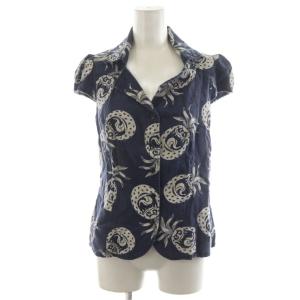 シャツ ブラウス 半袖 パイナップル柄 S 紺 ネイビー 白 ホワイト 0161AH10 /AN36